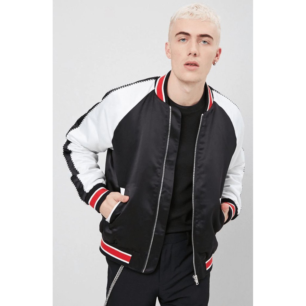 Áo Khoác Bomber Gió Varsity Jacket Unisex Nam Nữ Vải Gió Phối Sọc Tay Hot Trend 2021