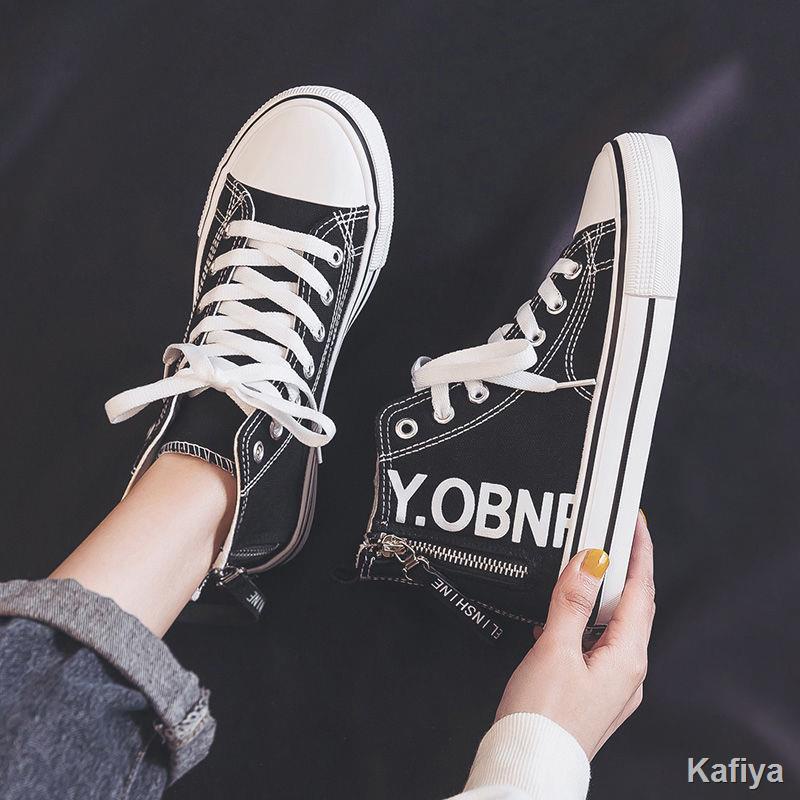 Giày sneaker nữ dây kéo bên vải chất lượng cao phong cách hàn quốc