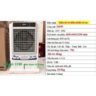 Xả kho quạt điều hòa chính hãng 60l cc/kt80 điện tử - có điều khiển từ xa - bh 2 năm