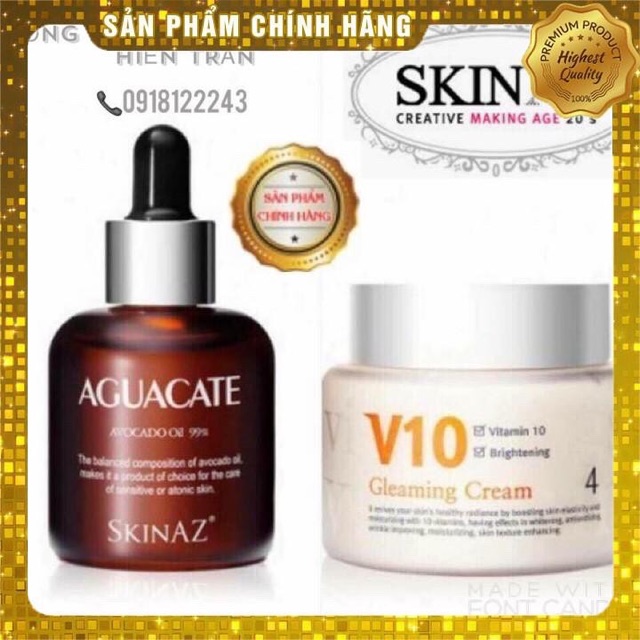 Combo Tinh Chất Bơ + Kem Dưỡng Trăng Sáng Da v10 SKINZ HÀN Quốc