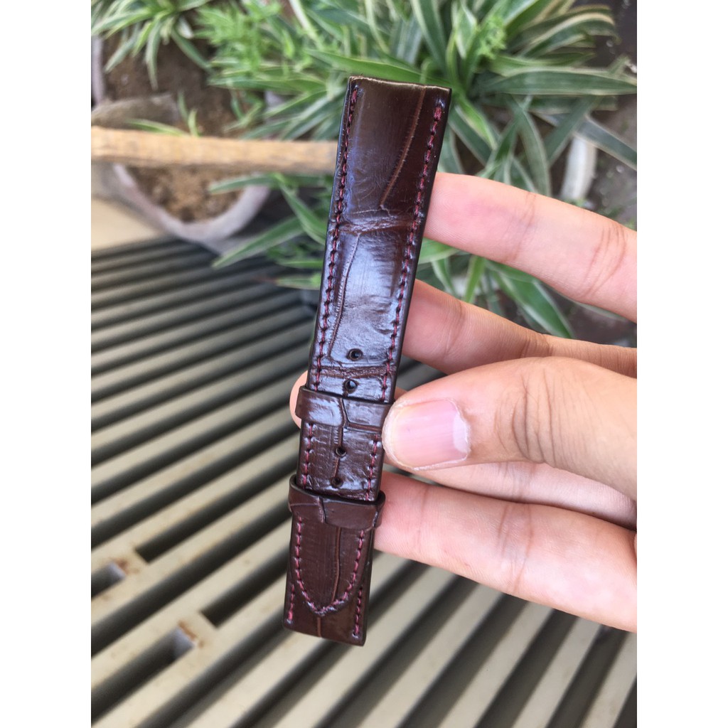 Dây Đồng Hồ Da Cá Sấu Handmade Màu Nâu Đậm Vân Đốt Tre Cho Nam Đủ Size