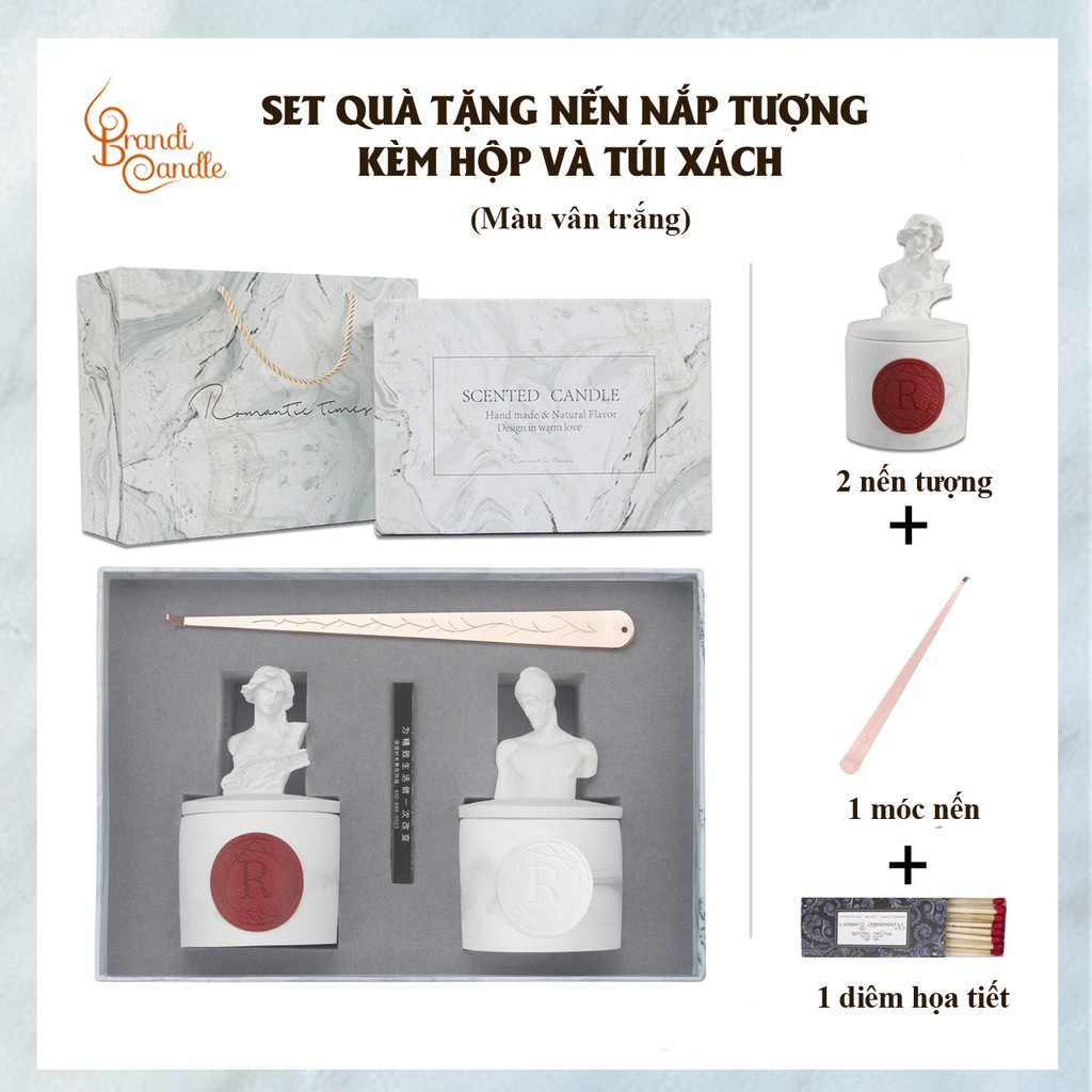 Set quà tặng 2 nến nắp tượng kèm hộp và túi xách sang trọng