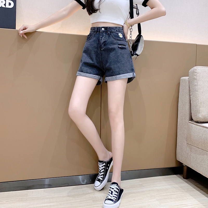 Quần Short Denim Lưng Cao Ống Rộng Plus Size Phong Cách Hàn Quốc Cho Nữ