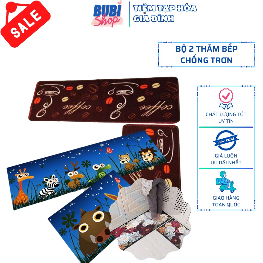 Combo 2 thảm chống trơn ⚡ GIÁ RẺ NHẤT ⚡ Thảm bếp trống trơn hoạt tiết 3D đẹp mắt, chống trơn trượt và giữ ấm chân