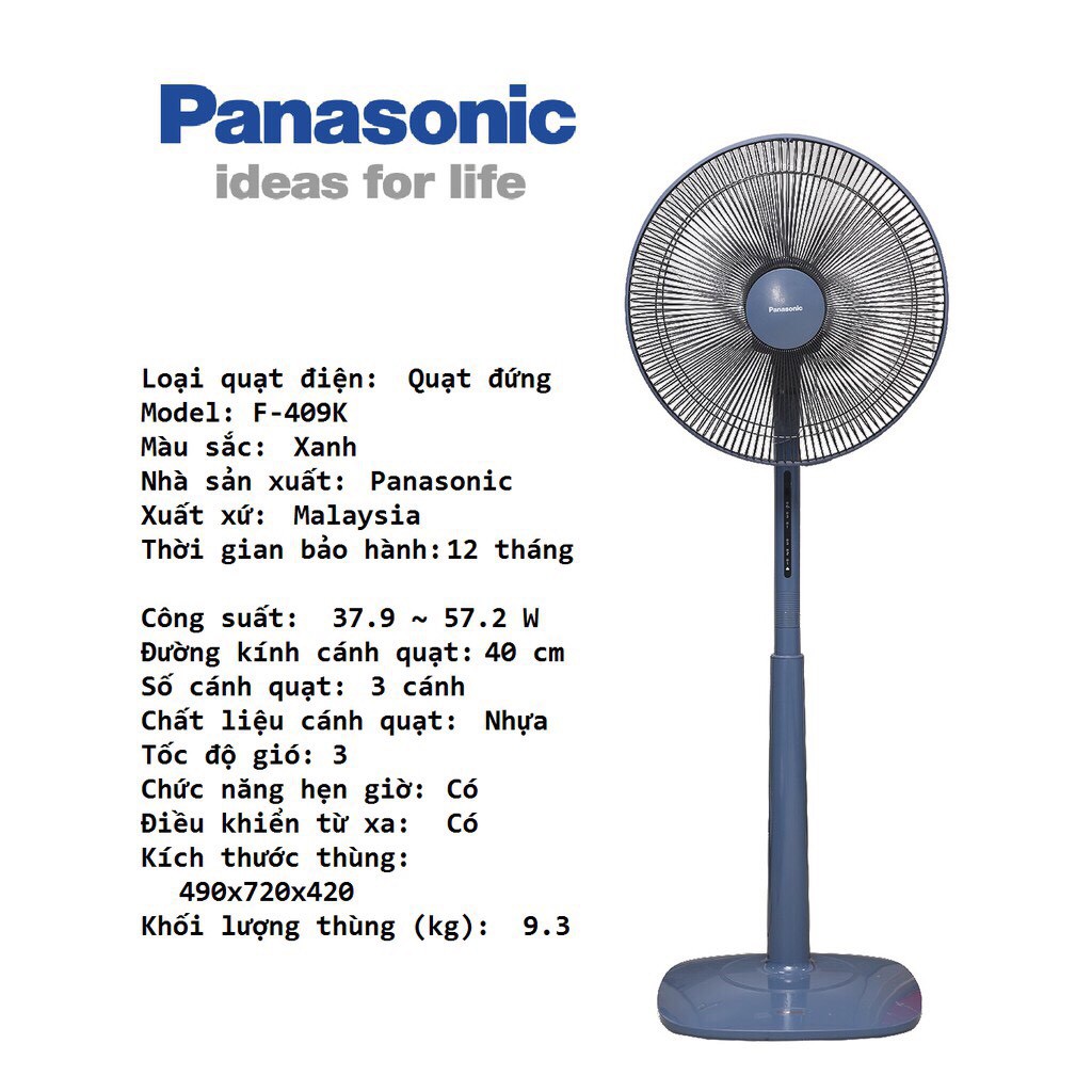 Quạt đứng Panasonic F-409K(màu xanh)chính hãng