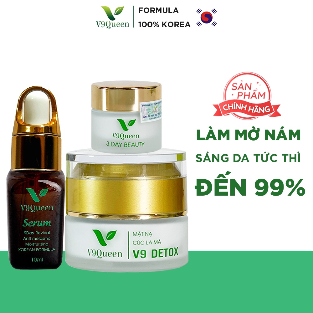 [COMBO] Kem nám tàn nhang V9Queen, bộ 3 mỹ phẩm làm mờ thâm nám tàn nhang dưỡng trắng da