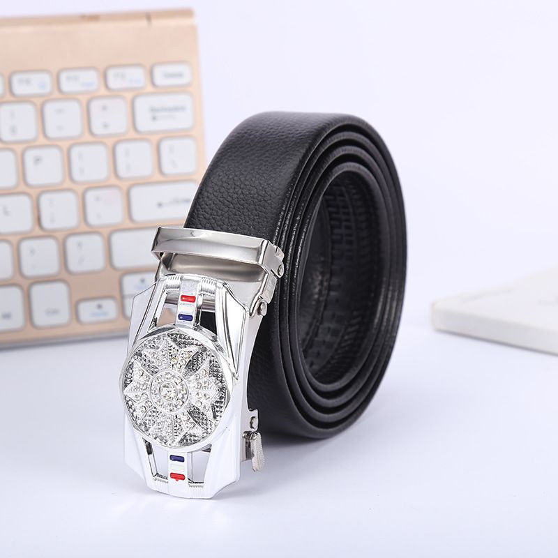 Thắt lưng nam da cao cấp, mặt đính đá xoay 360, khóa tự động mạ kim sang trọng