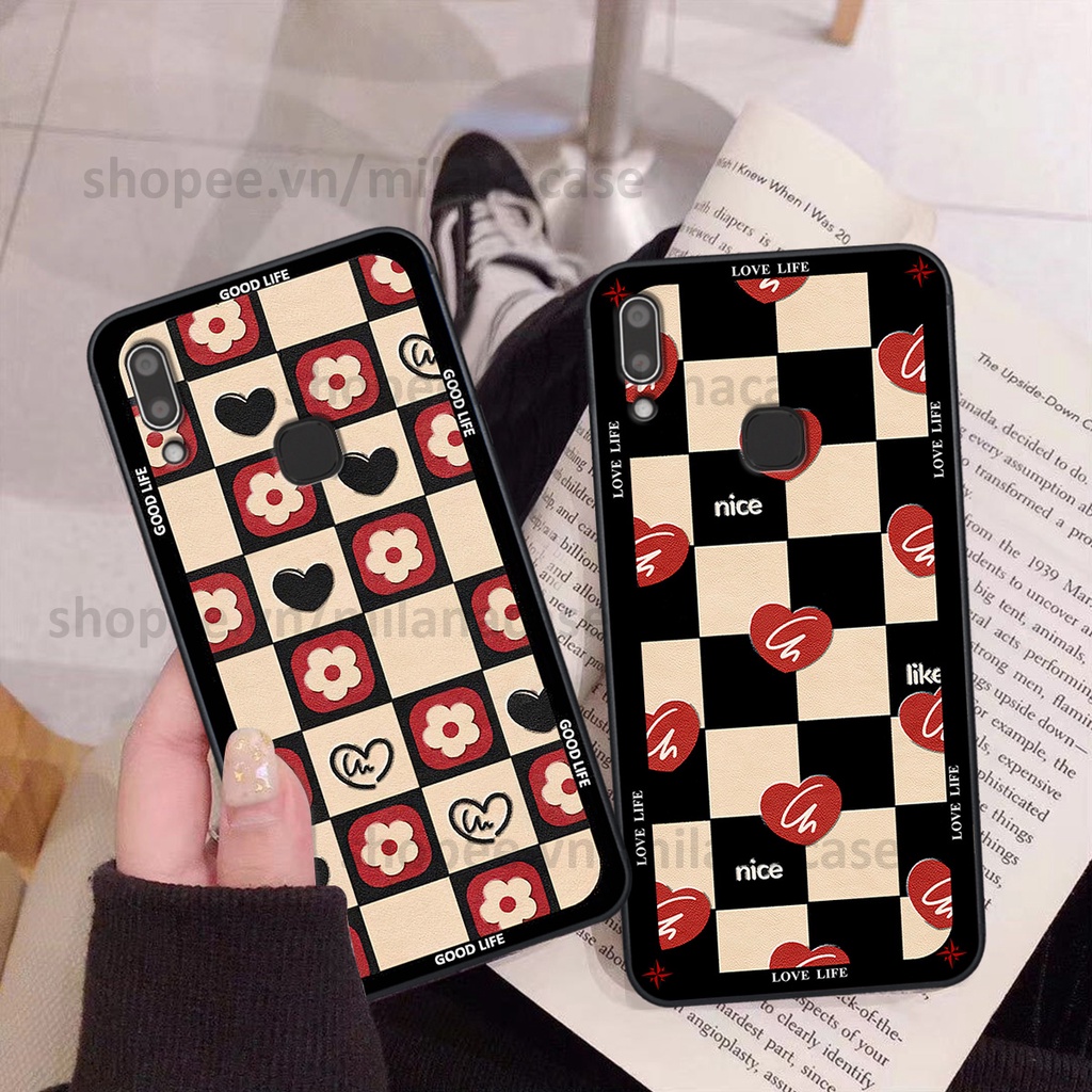 Ốp Vivo Y91 / Y91c / Y93 / Y95 in hình caro trái tim siêu đẹp, siêu nét đầy phong cách cá tính