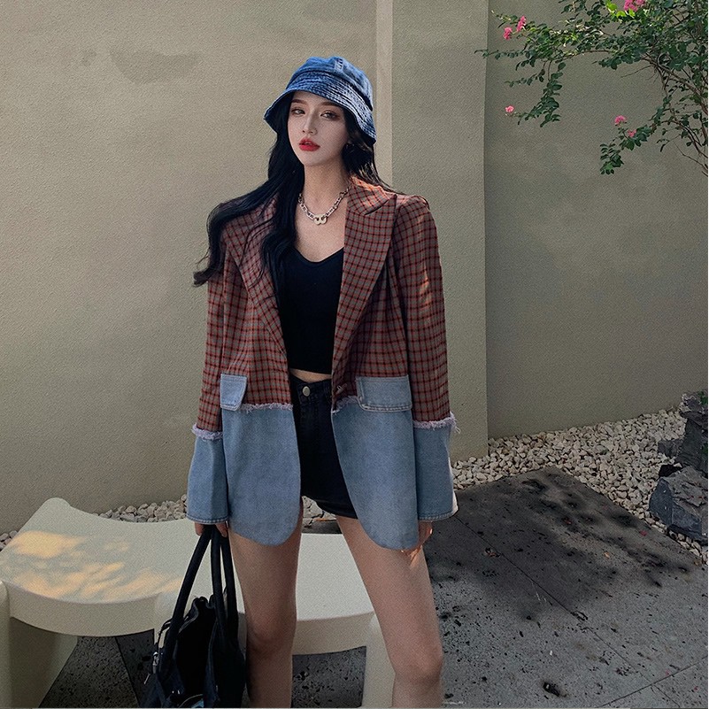 (Hàng Đẹp)Ảnh thật 4 hình cuối-2W99.Áo blazer kiểu mới phối denim chanh xả | BigBuy360 - bigbuy360.vn