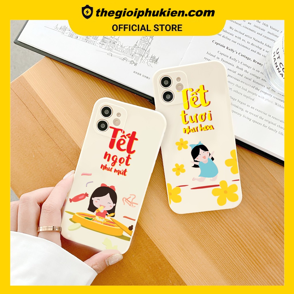 Ốp lưng iphone cạnh vuông Cô bé chúc tết dành cho iphone 6 đến 13promax - E120 | BigBuy360 - bigbuy360.vn