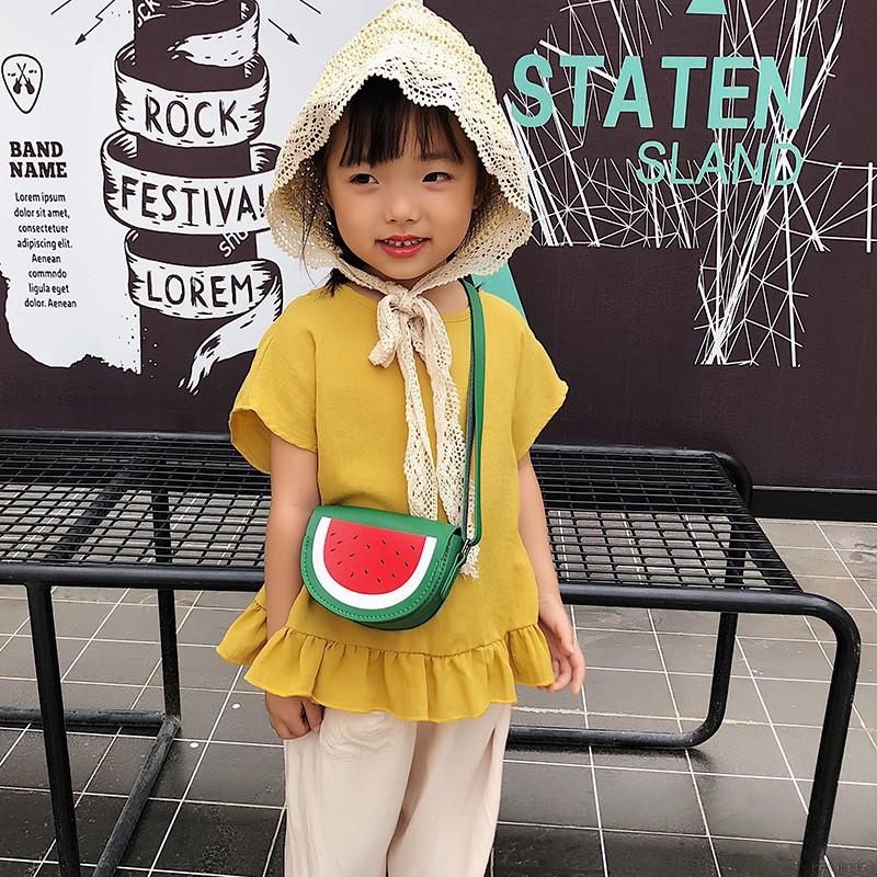 Túi đeo chéo chất liệu da PU họa tiết hoạt hình phong cách Hàn Quốc cho bé gái