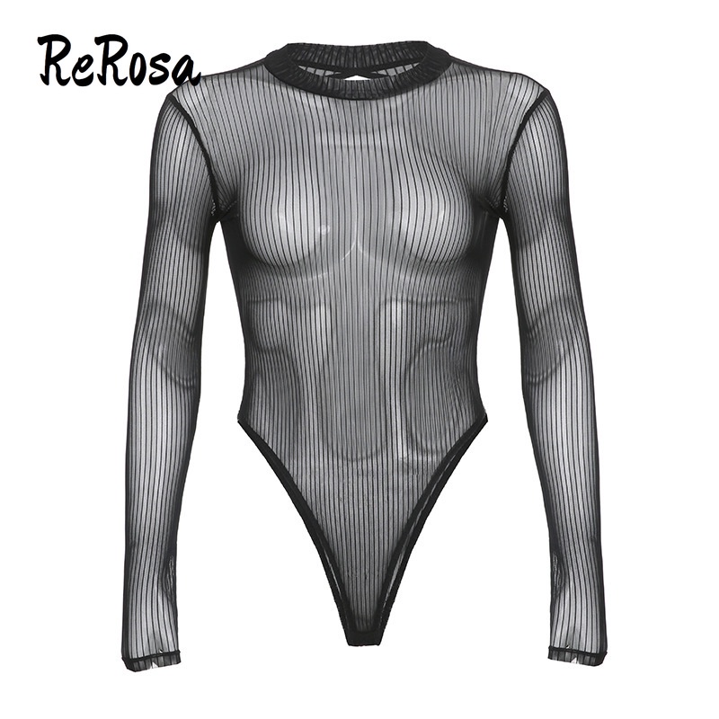 Rerosa Bộ Áo Liền Quần Dài Tay Phối Lưới Ôm Dáng Cắt Xẻ Quyến Rũ Cho Nữ | BigBuy360 - bigbuy360.vn