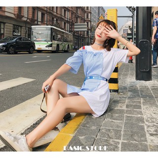 ĐẦM SƠ MI - THUN PHỐI THẮT LƯNG CHỮ CÁ TÍNH BASIC 4131