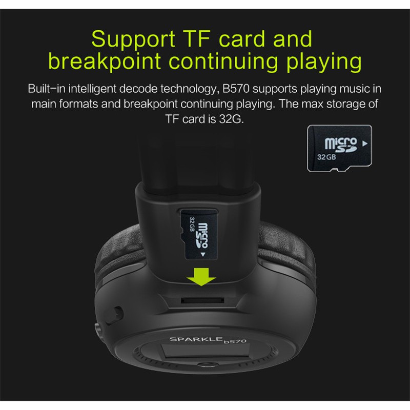 Zanzealot Tai Nghe bluetooth Không Dây b570  Hỗ Trợ Thẻ tf / sd Cho Điện Thoại iphone