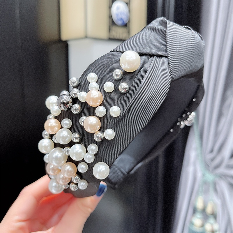 Flgo Băng Đô Cài Tóc Thắt Nút Chéo Bản Rộng Màu Trơn Đính Ngọc Trai Thanh Lịch