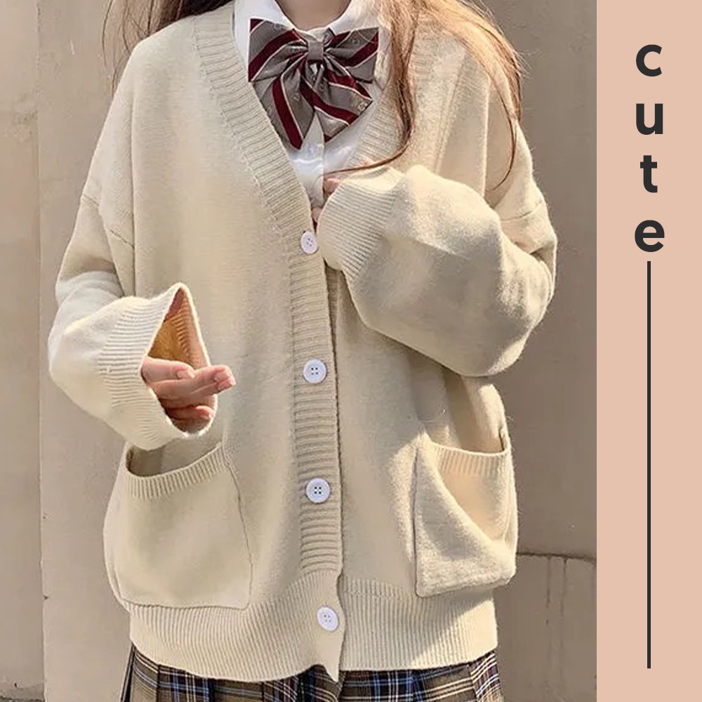 Áo Khoác Len Cardigan Nữ Dài Tay Siêu Xinh JK Nhật Bản