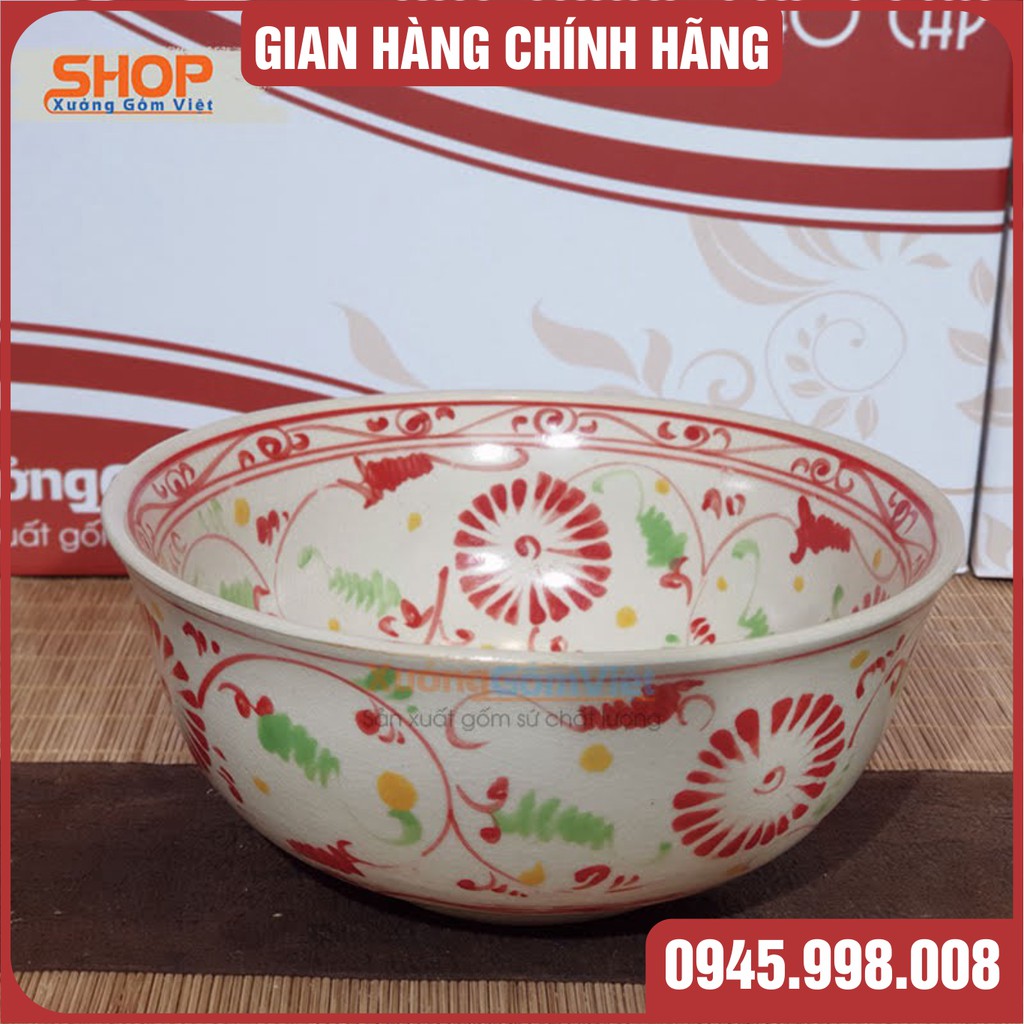 Bộ bát đĩa CÚC ĐỎ GIẢ CỔ làm quà tặng tân gia ý nghĩa hết sức - Hàng gốm sứ Bát Tràng cao cấp - XƯỞNG GỐM VIỆT