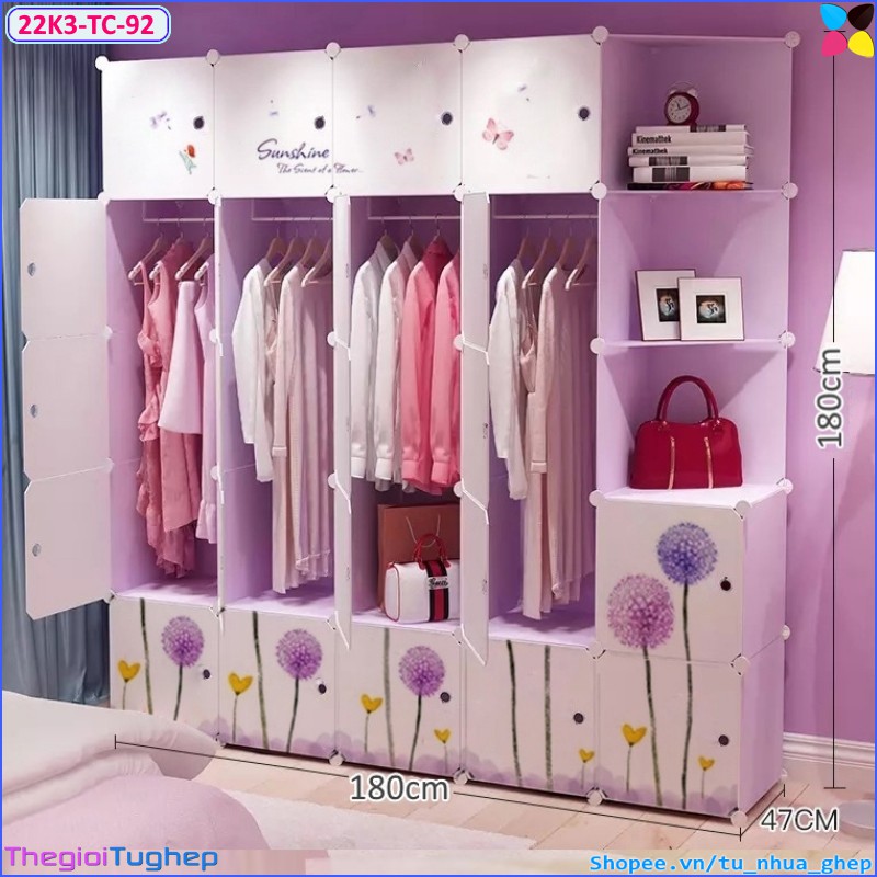 {MẪU MỚI}Tủ nhựa ghép - tủ quần áo đăng thông minh 22 ô 3 kệ, size sâu 47cm, chọn màu theo phân loại