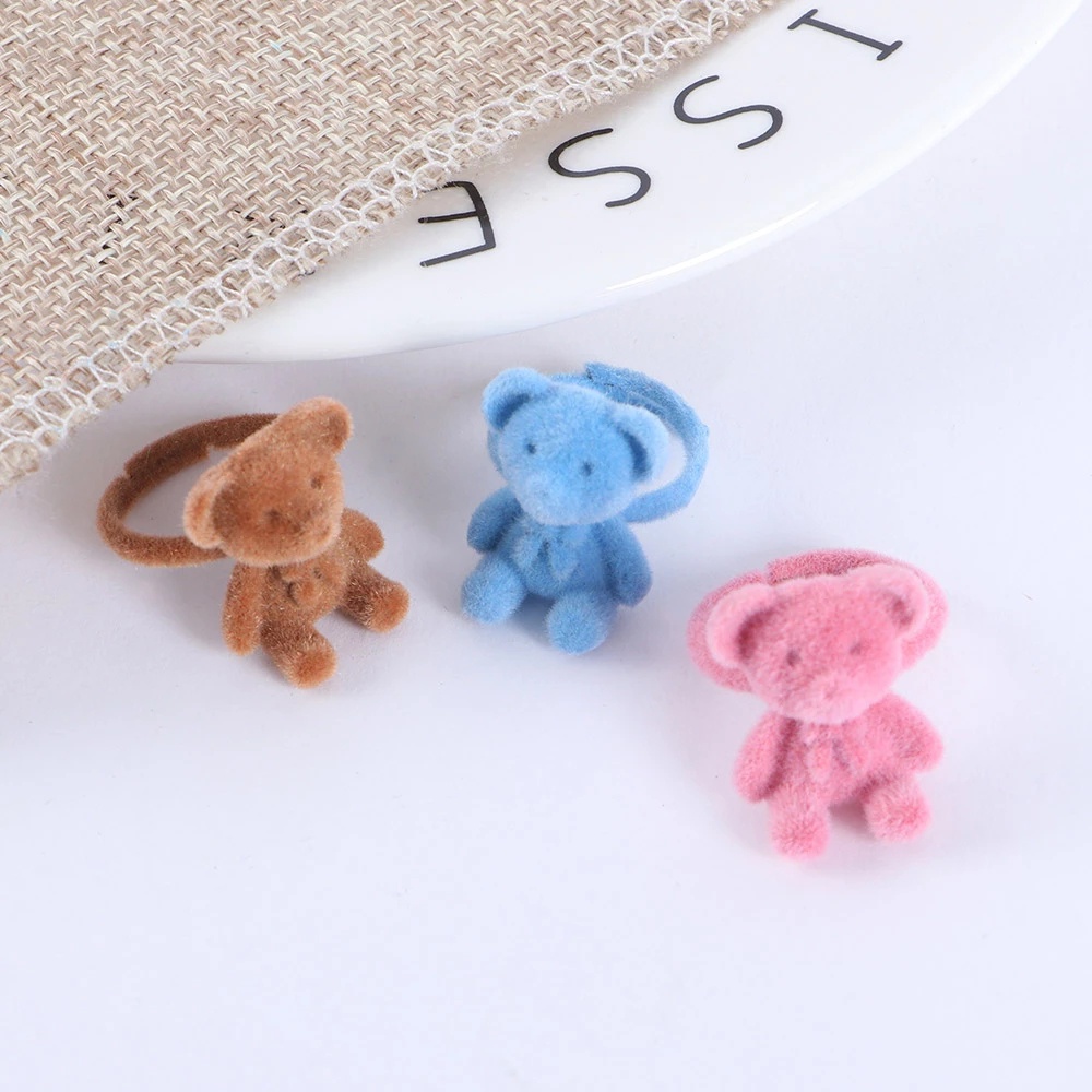 Nhẫn mở ba chiều bằng vải nhung hình gấu đáng yêu có thể điều chỉnh phong cách thời trang thu đông dành cho nữ