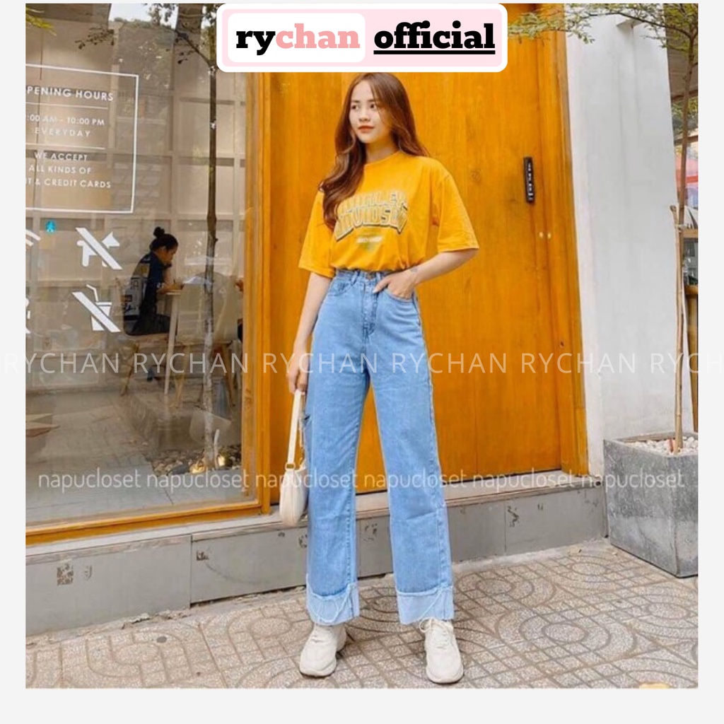Quần jeans ống suông lật lai qq661
