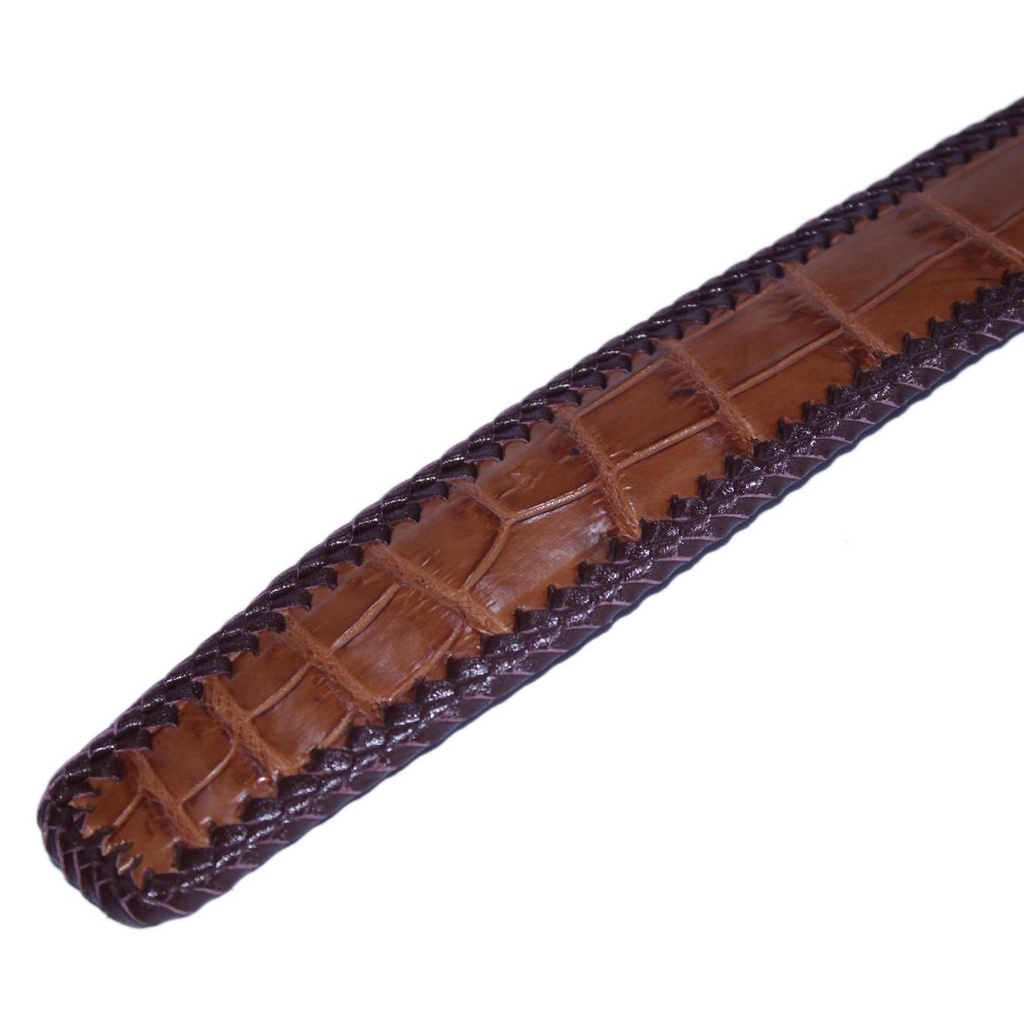 Thắt lưng nam da cá sấu đan viền 4P đầu kim màu đen, nâu đất, nâu đỏ, vàng bò HP4294-95-96-97