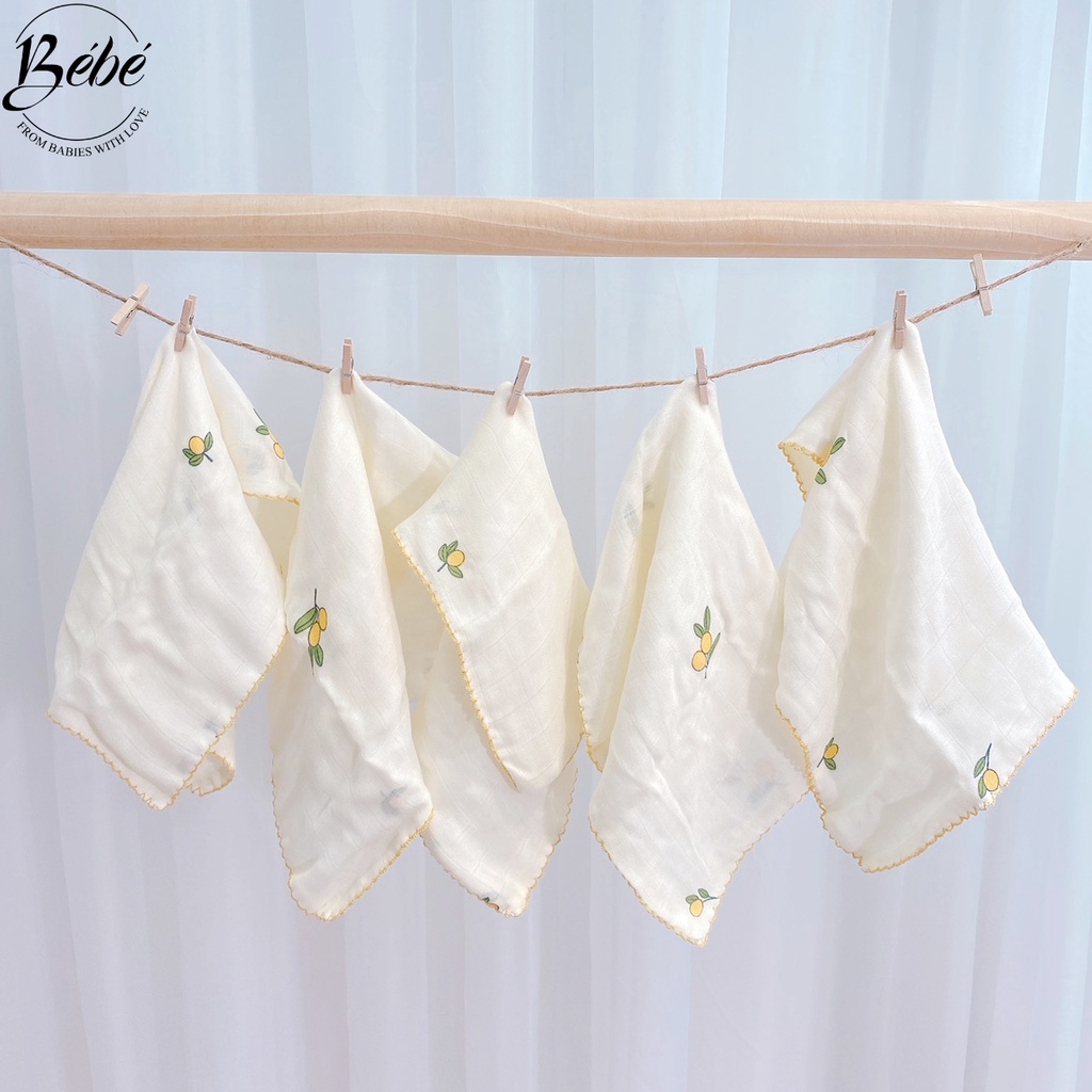 Khăn Sữa Sợi Tre BéBé Mềm Mại Họa Tiết Xinh Xắn Cho Bé (Set 5c)