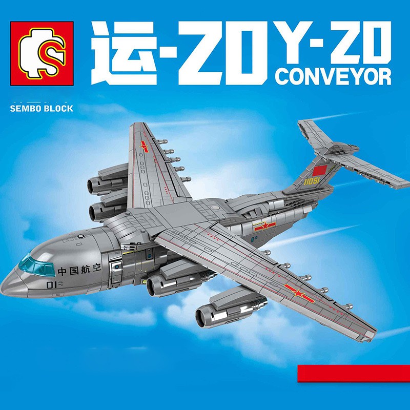 Đồ chơi lắp ráp Máy bay Vận chuyển cỡ lớn - Sembo block 202130 Military Plane ZDY-20 - Mô hình Xếp hình thông minh