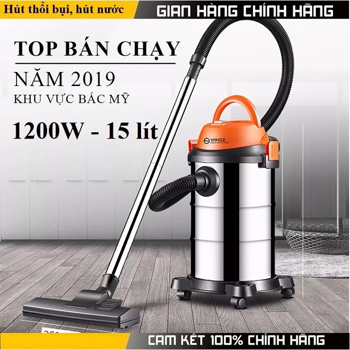 Máy hút bụi công nghiệp, gia đình công suất lớn 1200W, dung tích 15L tích hợp 3 chế độ Khô - Ướt- Thổi, bảo hành 3 năm