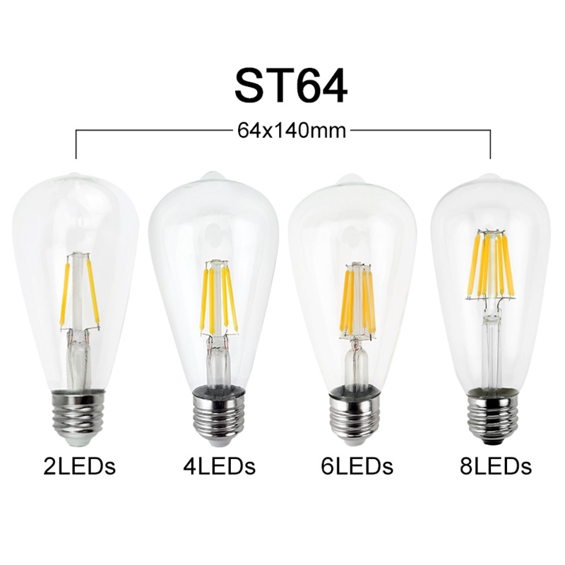 Đèn LED E27 ST64 E27 2W 4W 6W 8W Bombillas 220 Bóng đèn LED dây tóc Edison Đèn chùm chiếu sáng tại nhà 360 độ