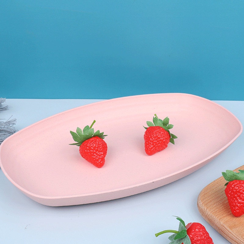 Dĩa nhựa lúa mạch hình oval đựng thức ăn, đĩa nhựa lúa mì đẹp cao cấp 4 màu pastel xinh xắn 29cm