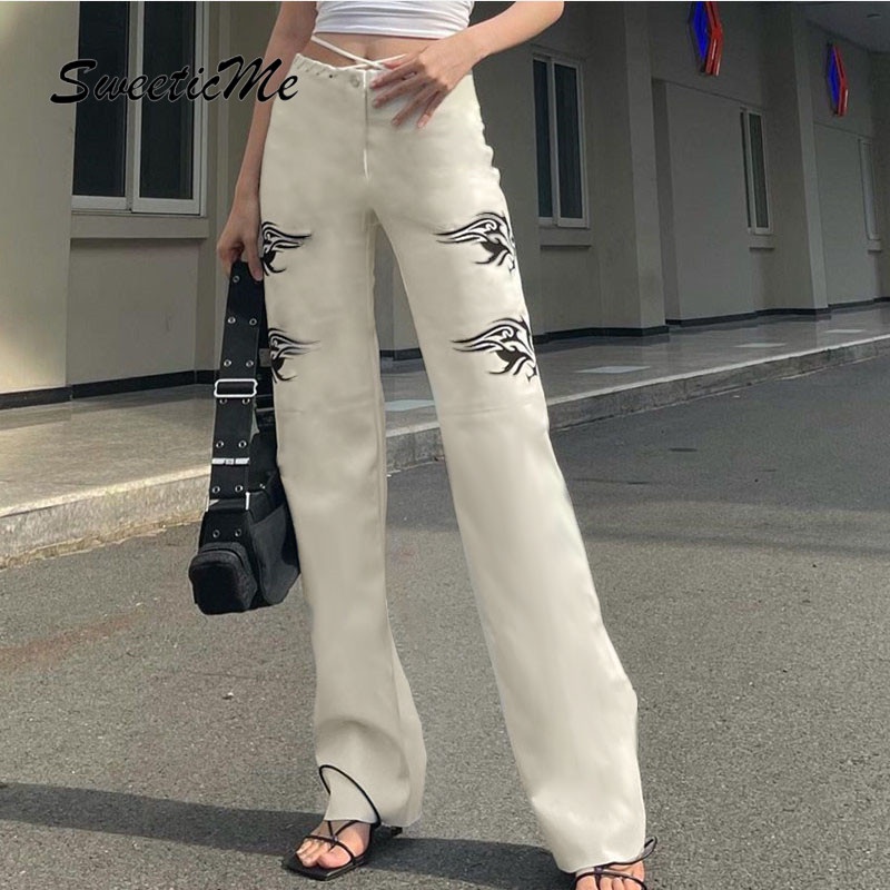 Quần Jean Lưng Cao In Họa Tiết Thời Trang Cá Tính Cho Nữ