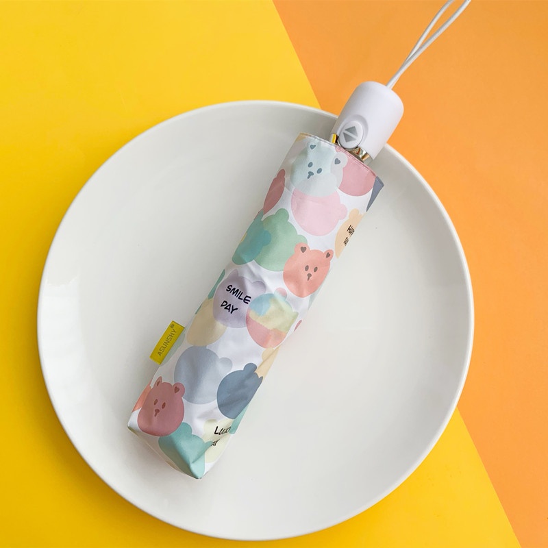 Dù Che Nắng Mini Tự Động Chống Tia UV Họa Tiết Gấu Dễ Thương