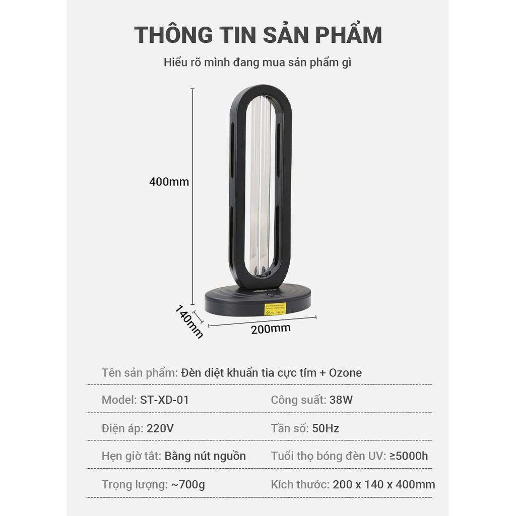 Đèn diệt khuẩn Tia cực tím UV + Ozone công suất 38W Cát Thái ST-XD-01 khử trùng mọi góc làm sạch không khí