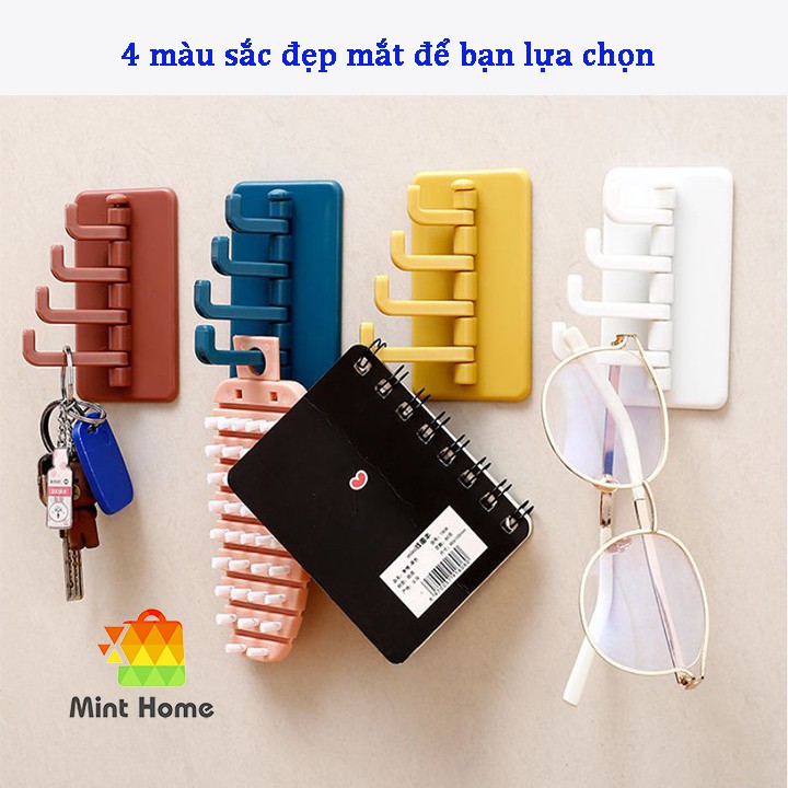 Móc treo tường 4 chấu nhánh xoay để nón, chìa khóa, vật dụng, quần áo dán tường chịu lực dính siêu chắc siêu bền đa năng