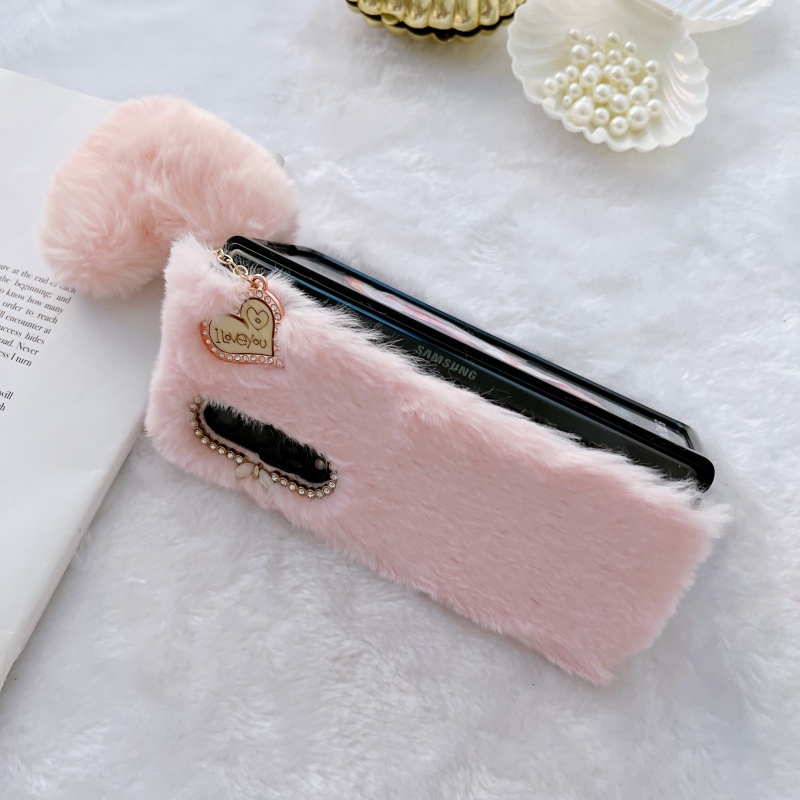 Ốp Điện Thoại Phối Lông Hình Trái Tim Chống Sốc Có Thể Gấp Gọn Cho Samsung Galaxy Z Fold 3 5G