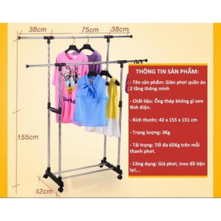 giàn phơi quần áo , sào phơi đồ thông minh 2 tầng inox có bánh xe di chuyển giàn phơi quần áo thông minh 2 tầng inox