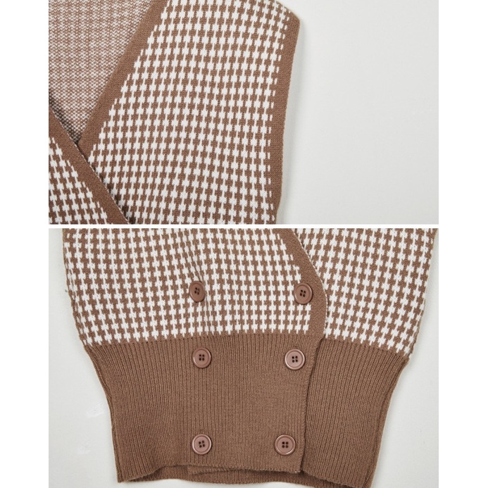 Áo Len Cardigan Họa Tiết Cổ Điển Phong Cách Hàn Quốc Sang Trọng Cổ V Không Tay Co Giãn [ hàng mới]
