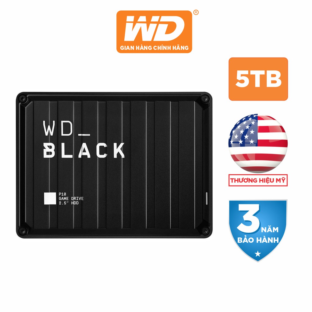 Ổ Cứng Di Động WD Black P10 Game Drive 5TB 2.5'' USB 3.2 - WDBA3A0050BBK-WESN - Hàng Phân Phối Chính Hãng