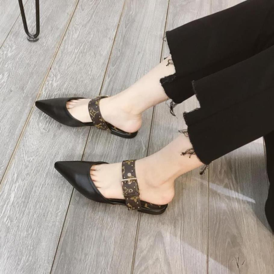 Sục Nữ Đế Bệt, Sục Nữ Mũi Nhọn Da Mềm Họa Tiết Phối Quai Ngang Cao 2Cm Đế Chống Trượt không Kêu Minhtushoes Giày Dép | BigBuy360 - bigbuy360.vn