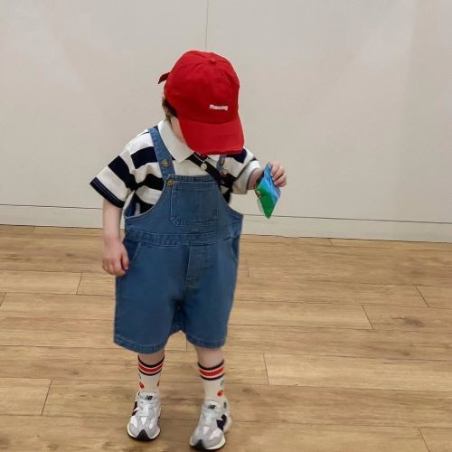 Bộ Trang Phục Hai Mảnh Áo Sơ Mi Tay Ngắn Và Quần Short Denim Họa Tiết Kẻ Sọc Thời Trang Mùa Hè Hàn Quốc Nhật Bản Dành Cho Bé Trai 2022