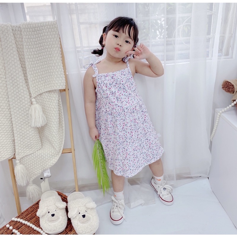 Váy thun 2 dây thắt nơ bé gái