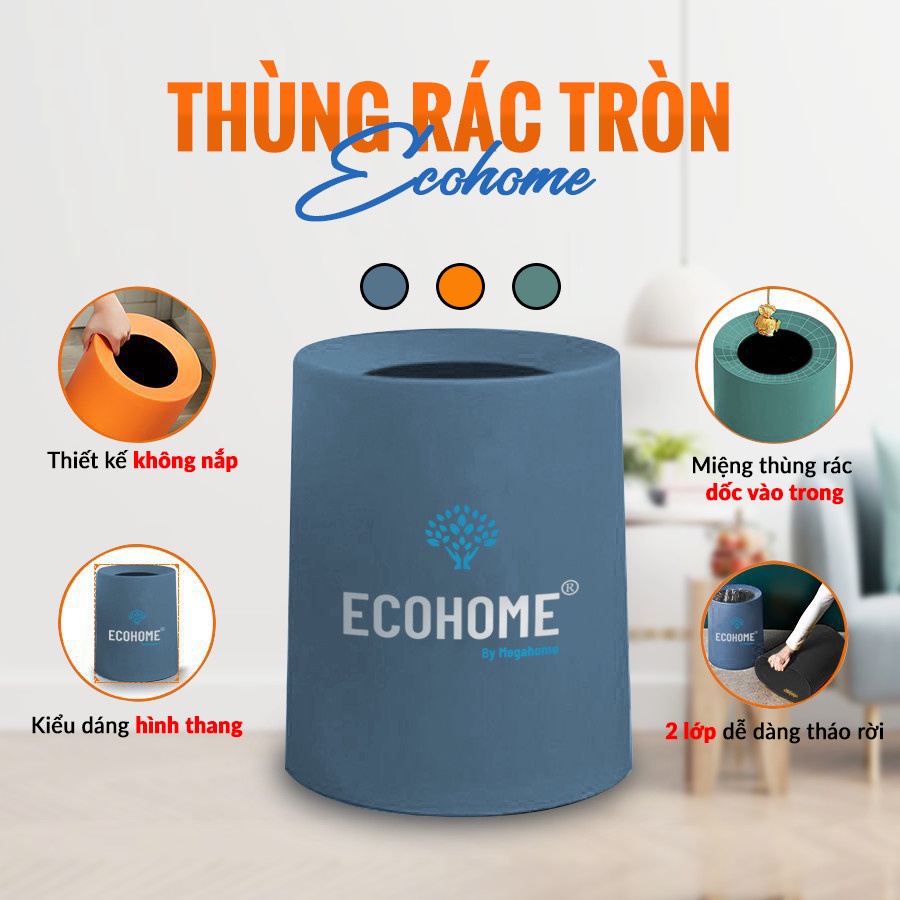 Thùng Rác Tròn Ecohome 10L Phong Cách Châu Âu, Thùng Đựng Rác Tròn Tiện Nghi Và Sang Trọng