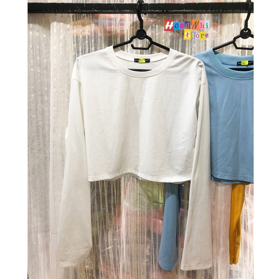 Áo Croptop Trơn Tay Dài Dáng Rộng Màu Trắng Long Tee Ulzzang - MM