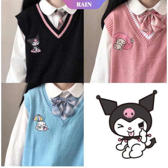 SANRIO Áo Khoác Ghi Lê Dệt Kim Họa Tiết Kuromi Cinnamoroll Hoạt Hình Dễ Thương Dành Cho Nữ Sinh