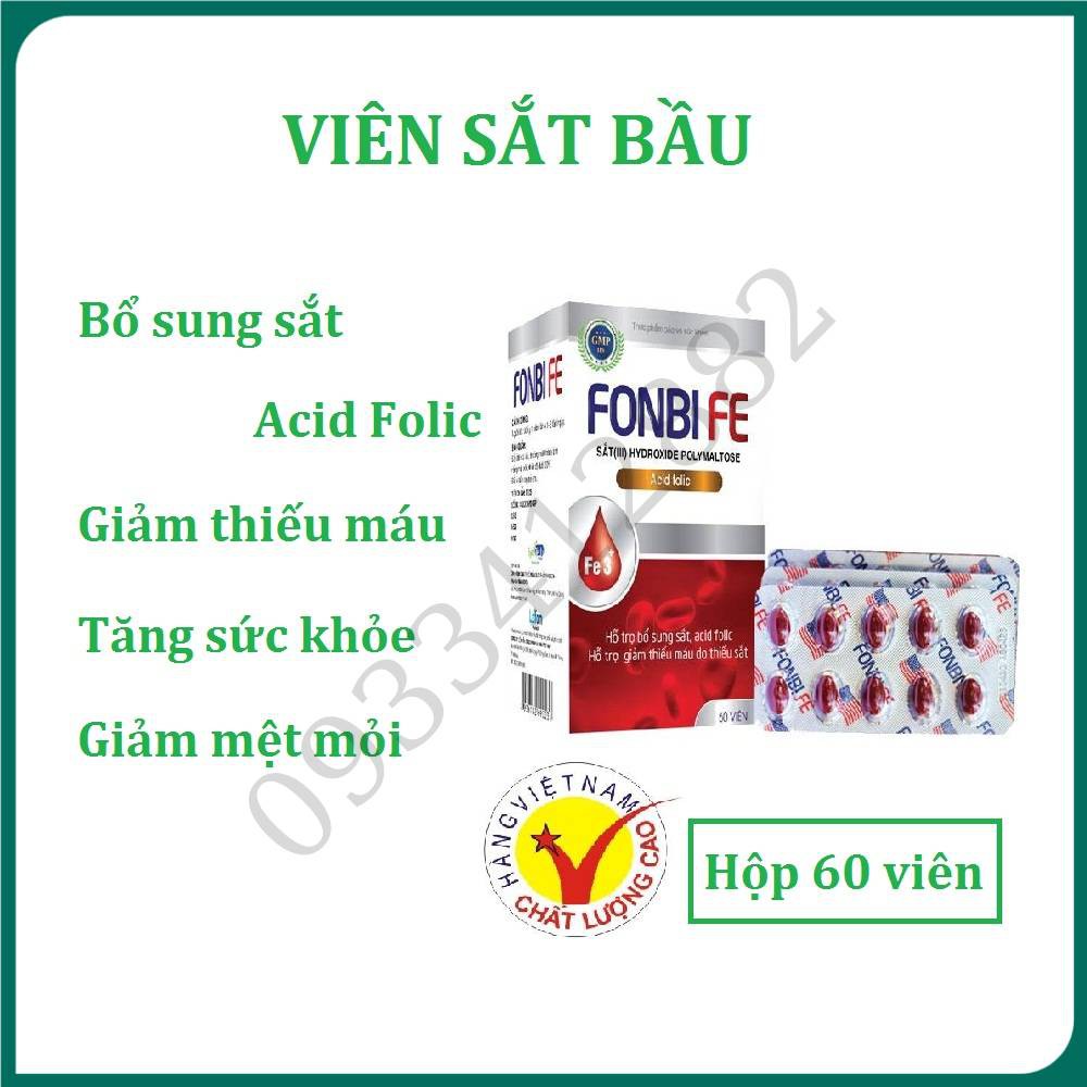 Sắt Bầu Fonbi Fe Hộp 60 viên giúp bổ sung sắt axit Folic Hàng Chính Hãng Công Ty