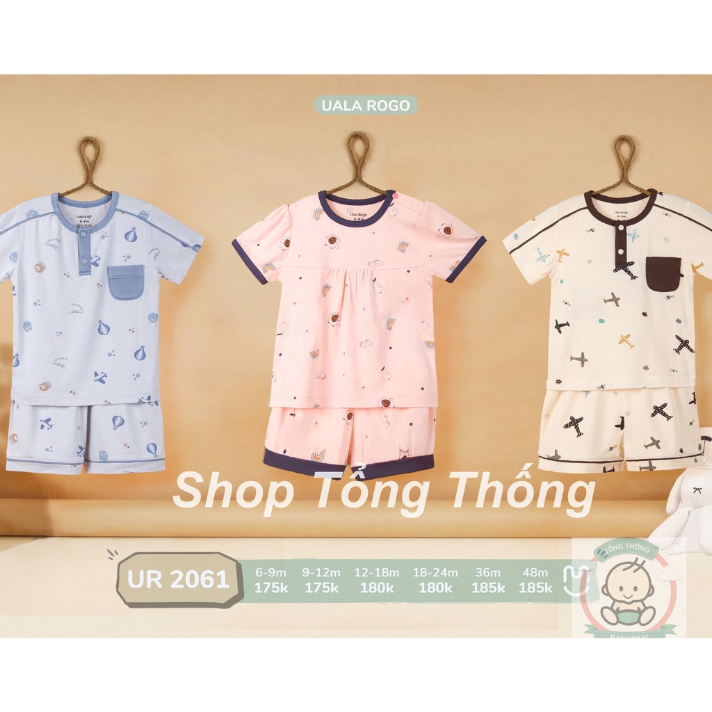 Bộ Uala Rogo cộc tay bamboo cao cấp mềm mịn thoáng mát thấm hút tốt bổ nẹp inm không gian cho bé trai bé gái 2061