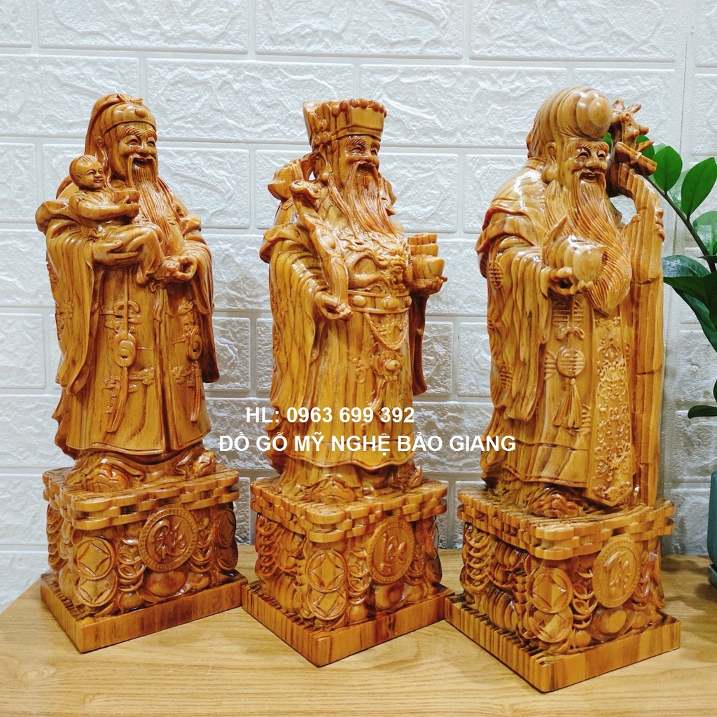 Bộ tượng phúc lộc thọ gỗ huyết long cao 30 cm