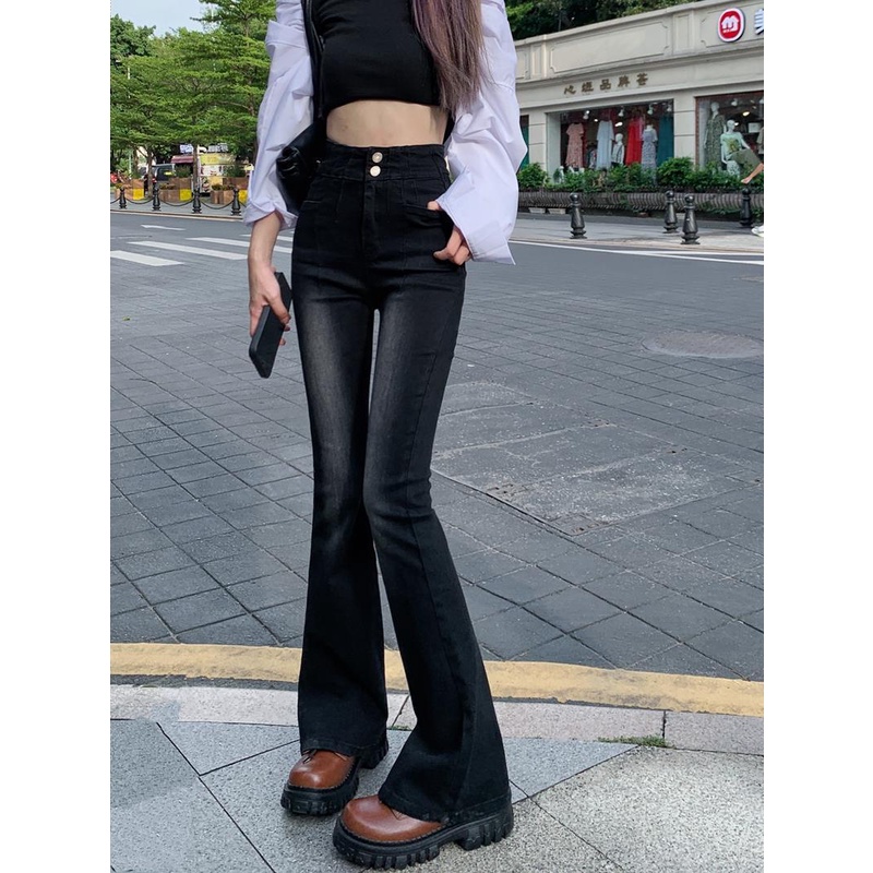Quần Jeans Đen Lưng Cao Dáng Ôm Thời Trang Mùa Hè Cho Nữ