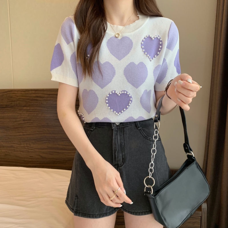 Áo Thun Tay Ngắn Hoạ Tiết Trái Tim Thiết Kế Dáng Rộng Cho Nữ JL-TX-298