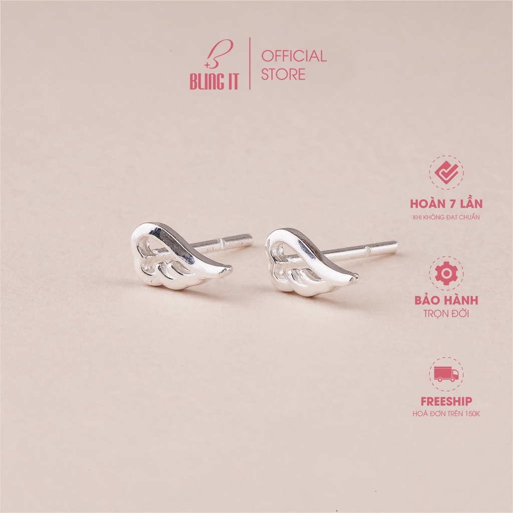 Khuyên tai bạc nữ 925 BLING IT thiết kế hình đôi cánh kiểu dáng nữ tính đơn giản - BIBT544
